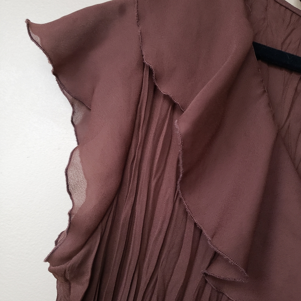Brown Ruffled Semi-Sheer Top - Picture 3 of 5